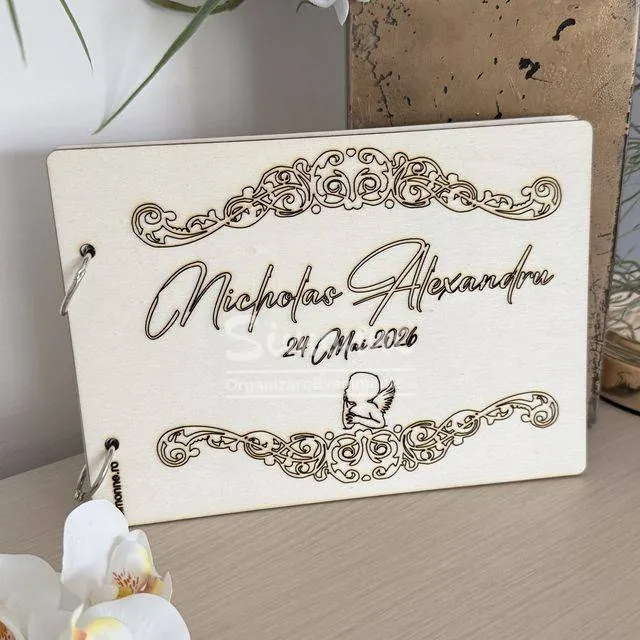 Copertă de guestbook din lemn, gravată laser